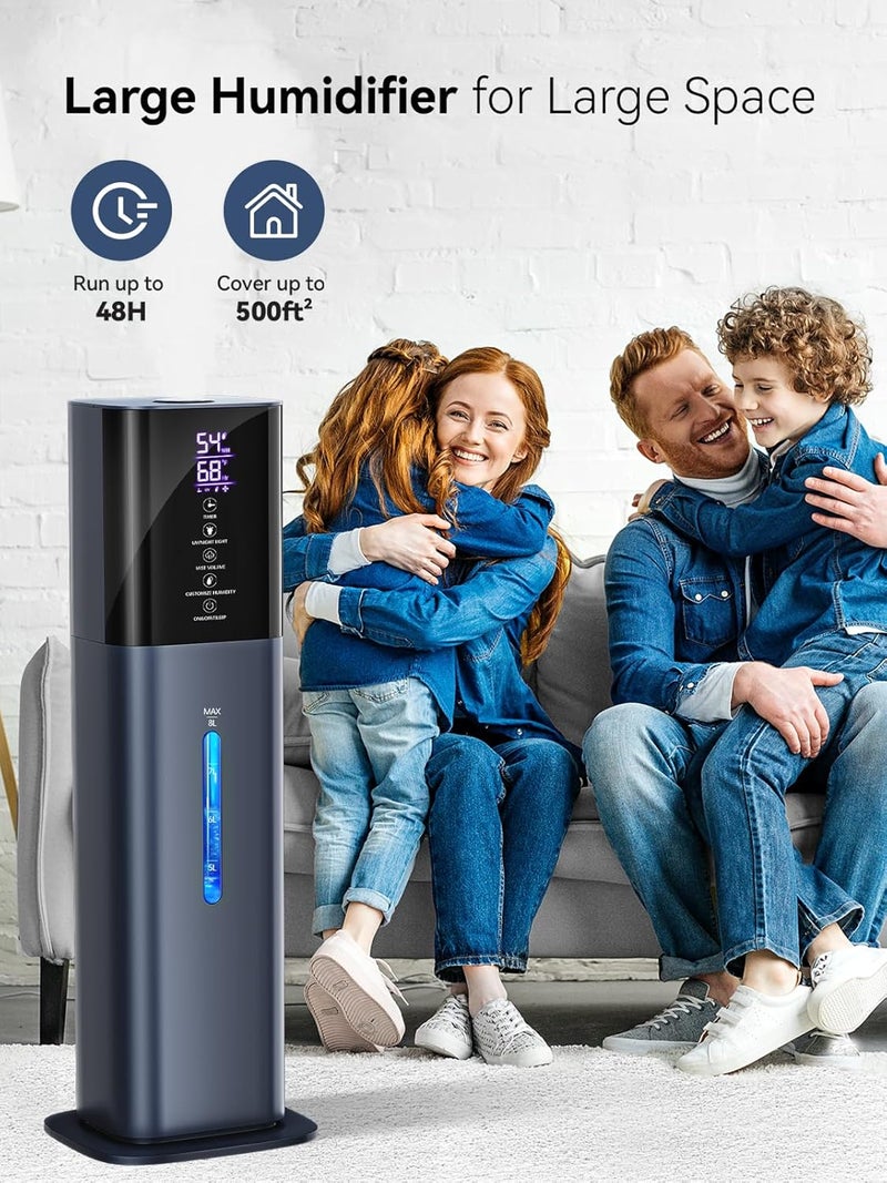 let'me Humidifiers for Bedroom, 2.11Gal 8L Quiet Humidifiers for Large Room with Timer, 360°Nozzle, 3 Speed Ultrasonic Cool Mist Humidifier with Humidistat for Baby, Customize humidity for Home Adults Plants - Image 3